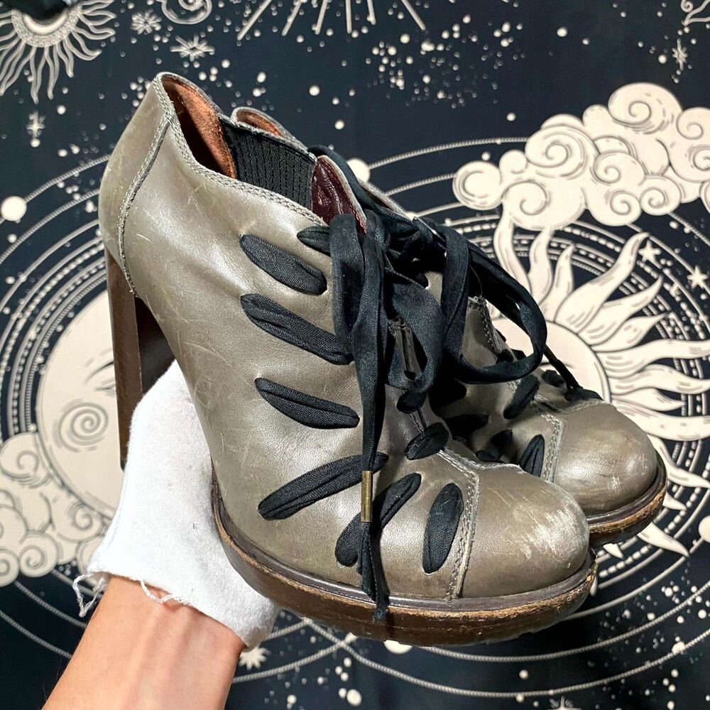 Vanessa Bruno Bootie Boot Women's 6.5 Gray Leather Platform Ankle Block Heel